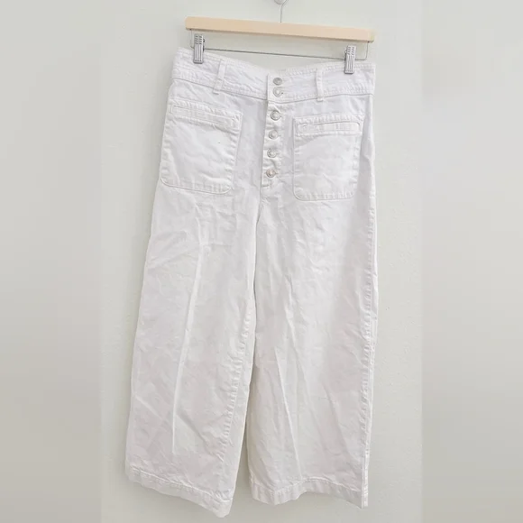 FREE PEOPLE Colette Wide Leg Culottes button fly white cropped jeans size 30 - Picture 5 of 16